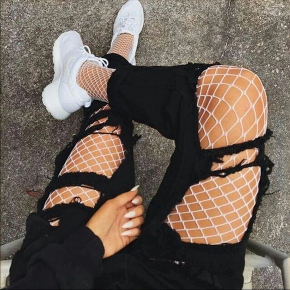None Accessories - Womens One Size White High Waist Fishnet Stockings Sexy Lingerie Hosiery